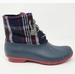 Sperry Topsider plaid wool and rubber duck boots Women's size 10